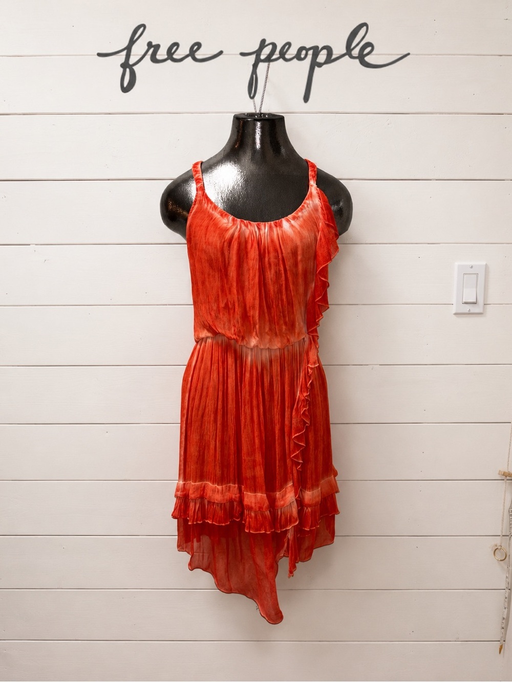 FREE PEOPLE Coral Orange Tie-Dye Ruffle Dress Size XS / TP